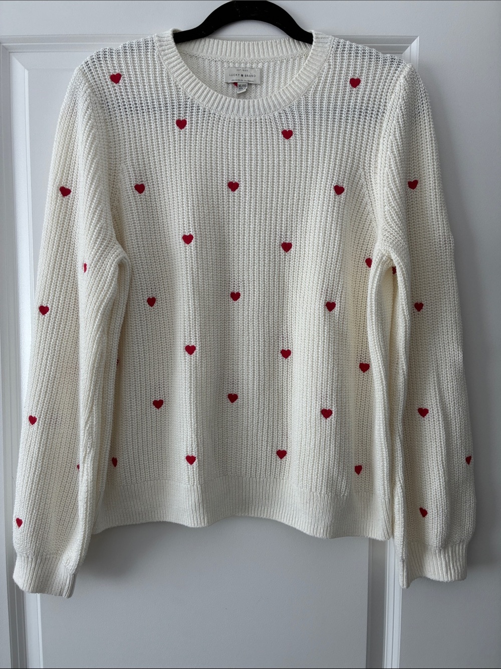 NWOT Lucky Brand Size XL Embroidered Heart Pullover - Red/White